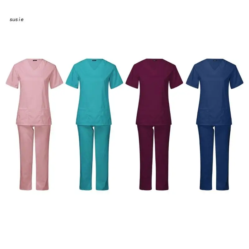 

Unisex Scrub Set Solid-Color Uniform Nurse Woman Suit Beauty-Salon Workwears