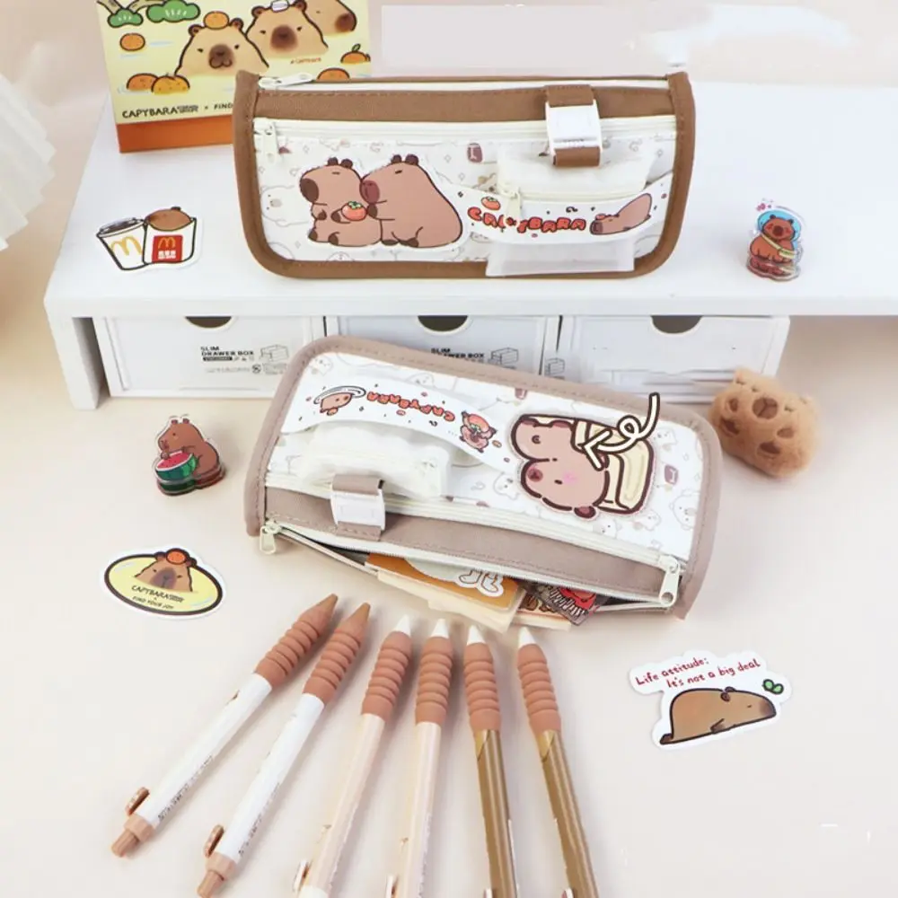 Large Capacity Capybara Pencil Case Multi-Layered Storage Box Capybara Pen Pouch Capibala Oxford Capybara Pencil Bag Office