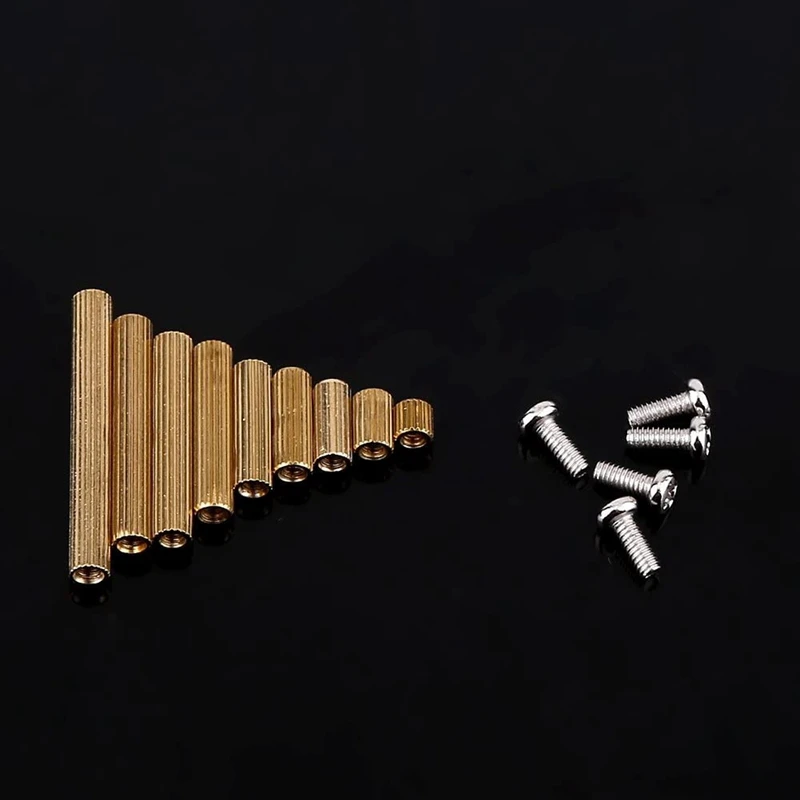 270 шт M2 гнездо X гнездо Шестигранная латунная стойка с металлическими винтами набор в ассортименте с пластиковой коробкой