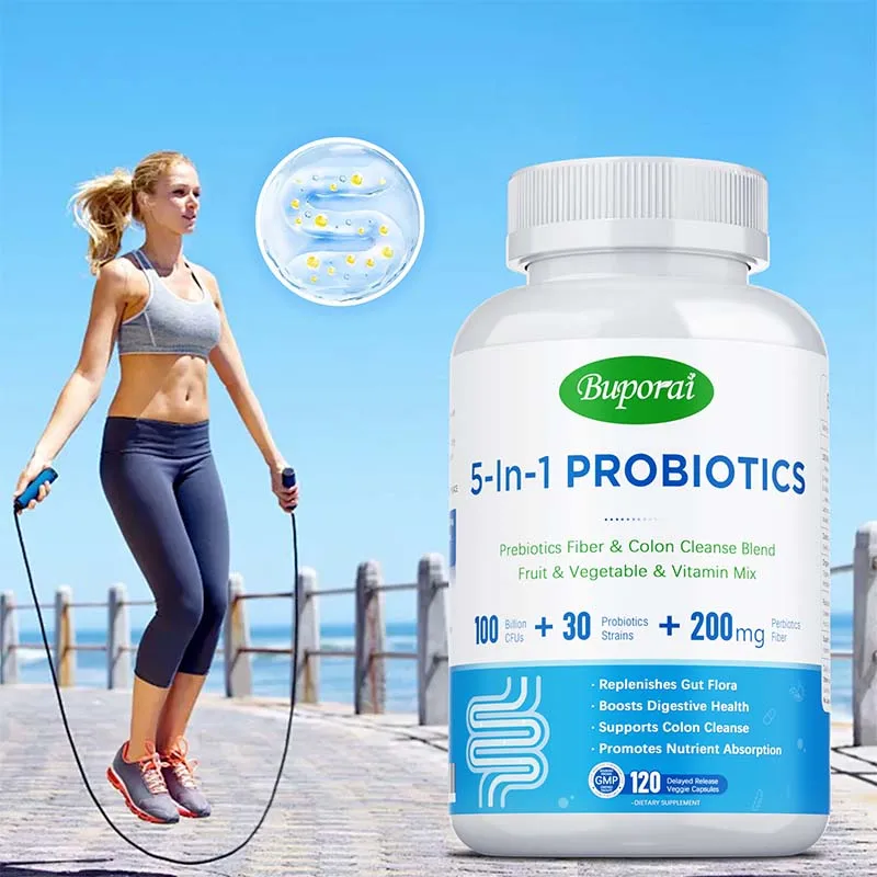 

5-in-1 Probiotics Capsules - for Intestinal Health, Detoxifies, Relieves Gas, Bloating, and Constipation