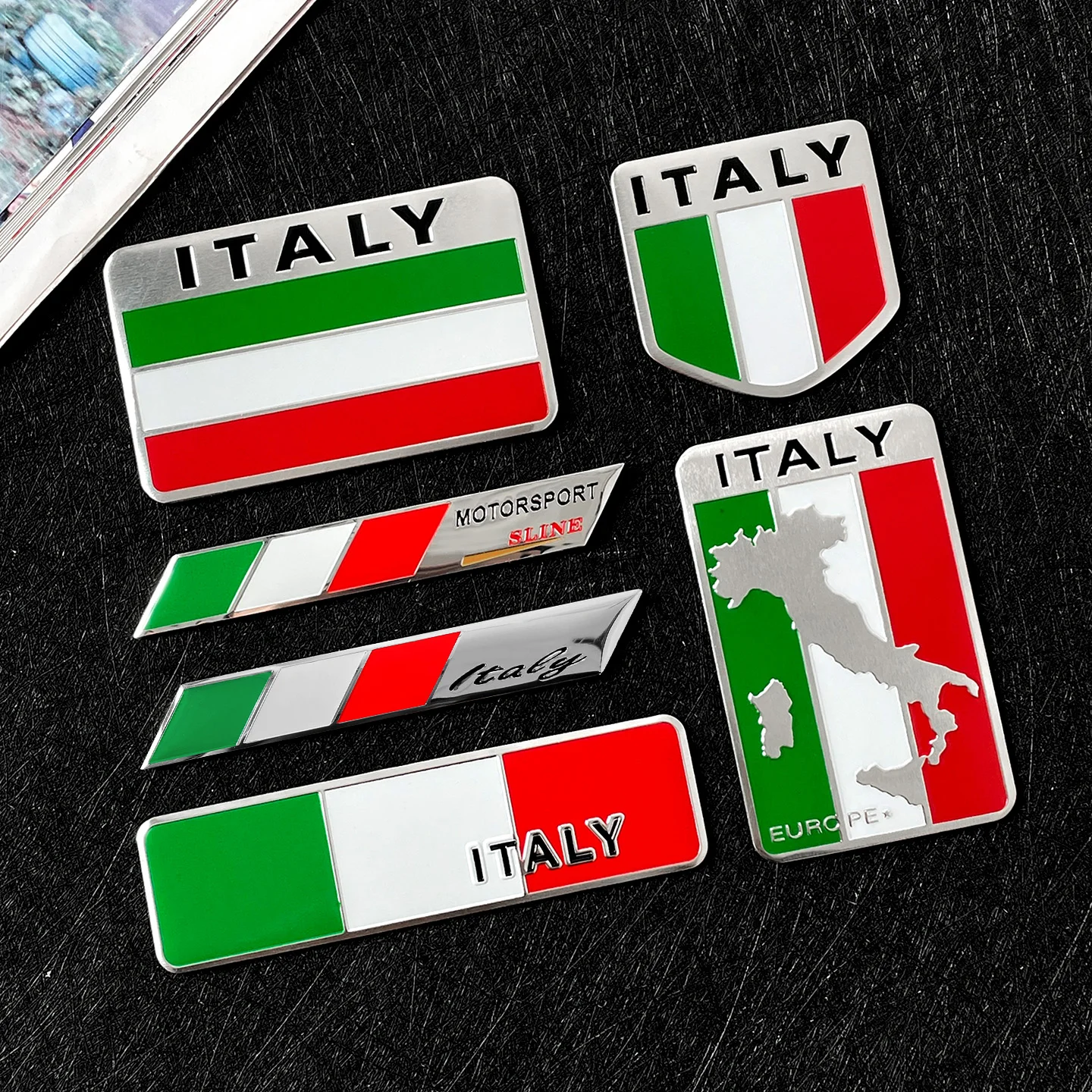 2PCS Italian Flag Style Aluminum Sticker Car Body Grill Emblem Motorcycle  Side Panels Decorative Decal