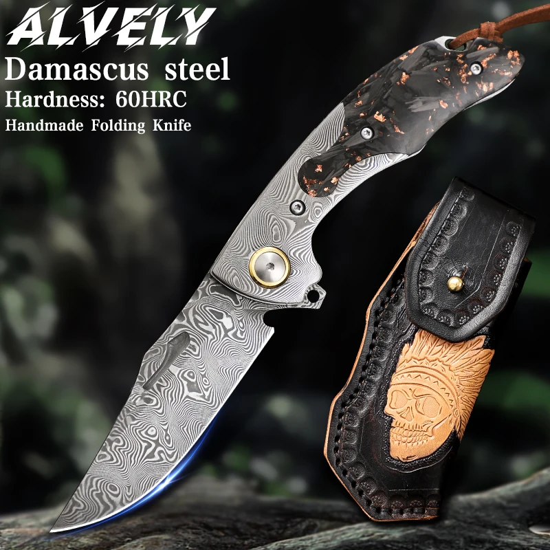 

Handmade Damascus Steel Pocket Folding Knife, Men's EDC Knife, Camping Adventure, Hunting Fishing Survival Pocket Knife, Hiking