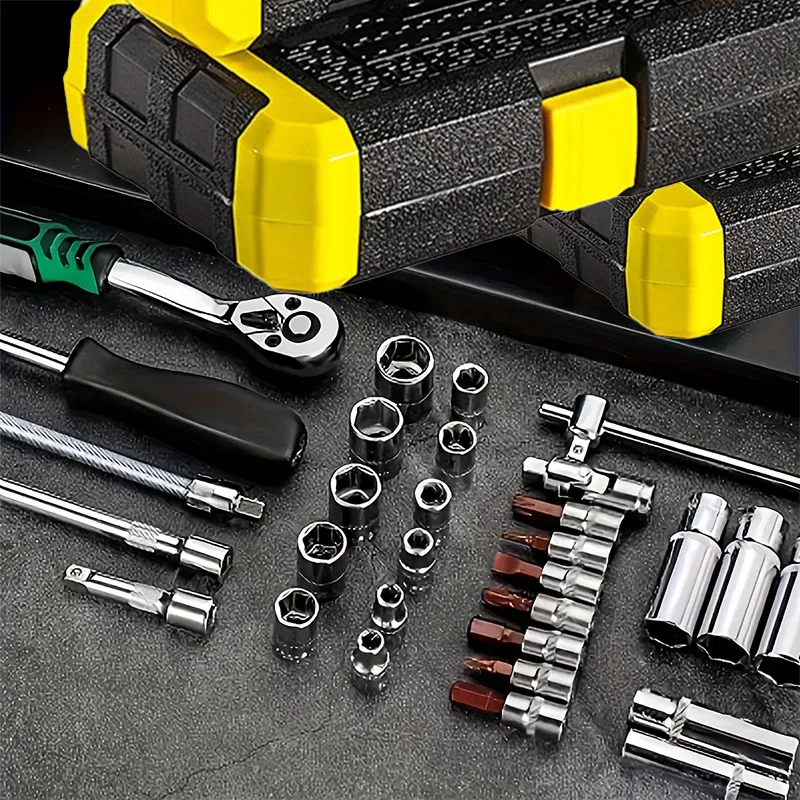 53 Pieces Socket Ratchet Wrench Set with 24 Teeth, with Socket Drill Bit and extension Rod Suitable for Car Repair Household use