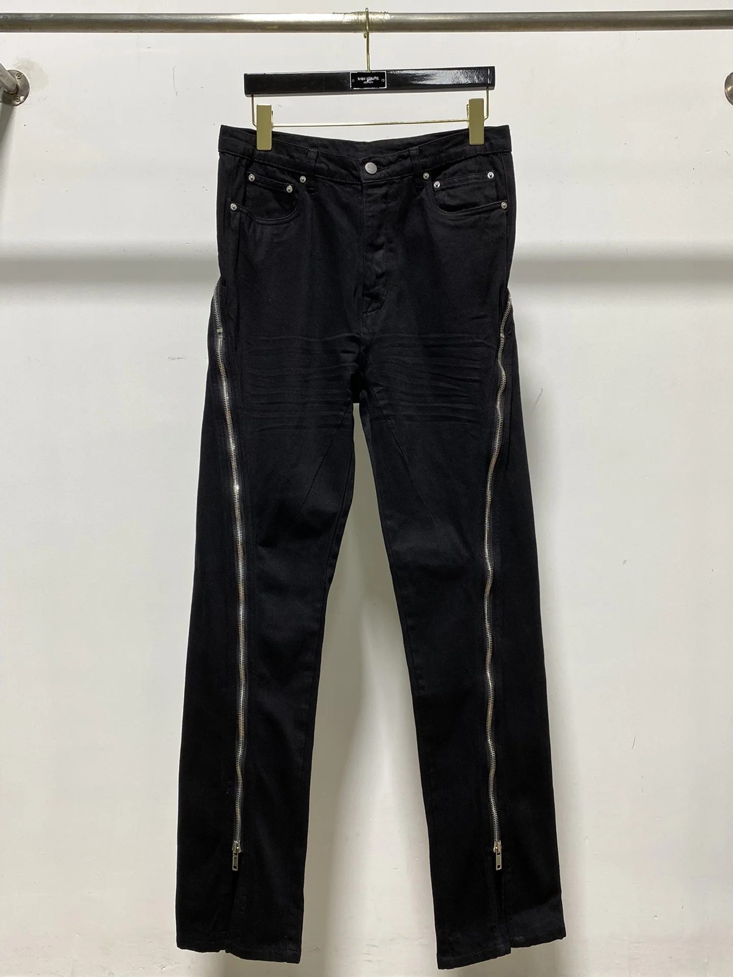 

Men Denim Jeans Cotton Gothic Men's Clothing Coated Autumn Straight Solid Black Jeans Pants