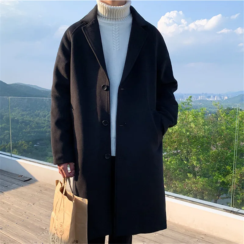 Nice Men Korean Fashion Winter Jacket Coats Wool Coat Mens Oversized Harajuku Overcoat Male Japanese Streetwear Jackets