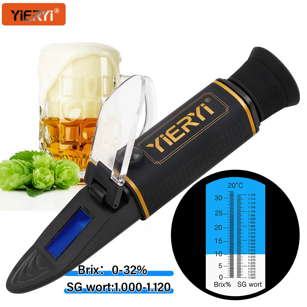 

YIERYI Beer Refractometer Brix 0-32% Specific Gravity 1.000-1.120 Dual Scale Hydrometer for Homebrew Wine Brewing Beer Making