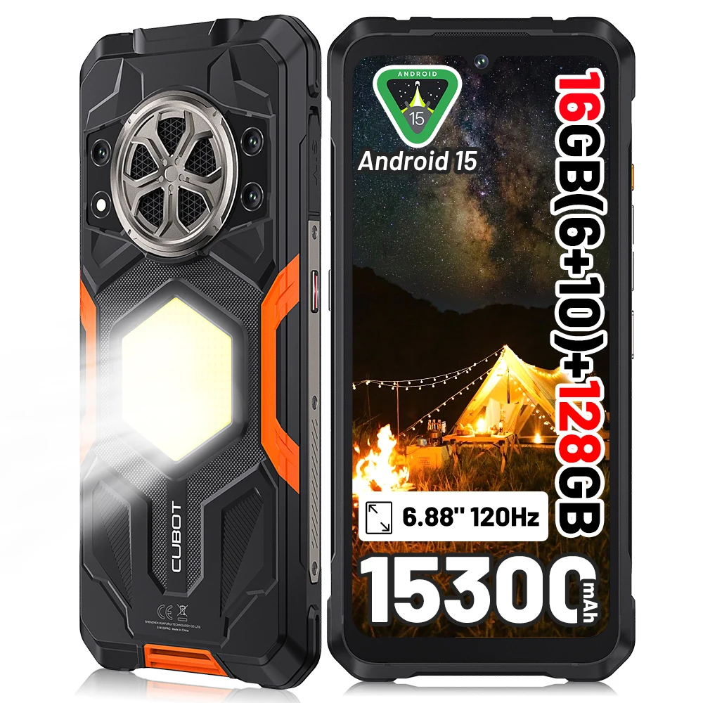 CUBOT KingKong Power 5 robuuste smartphone G100 16 GB RAM (6 + 10) + 128 GB ROM Android 15 15300 mAh 6,88 "120 Hz 64 MP campinglichte telefoon