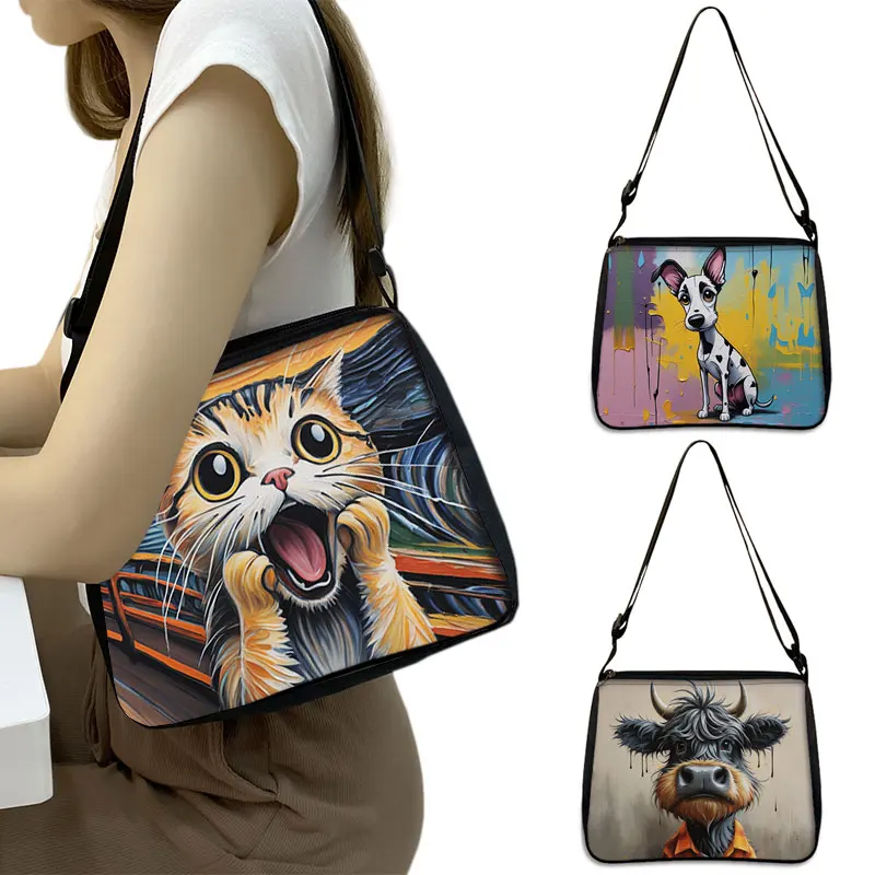 

Cute Animal Cat Dog Highland Cow Print Shoulder Bag Women Handbags Ladies Crossbody Bag Casual Clutch Messenger Bag