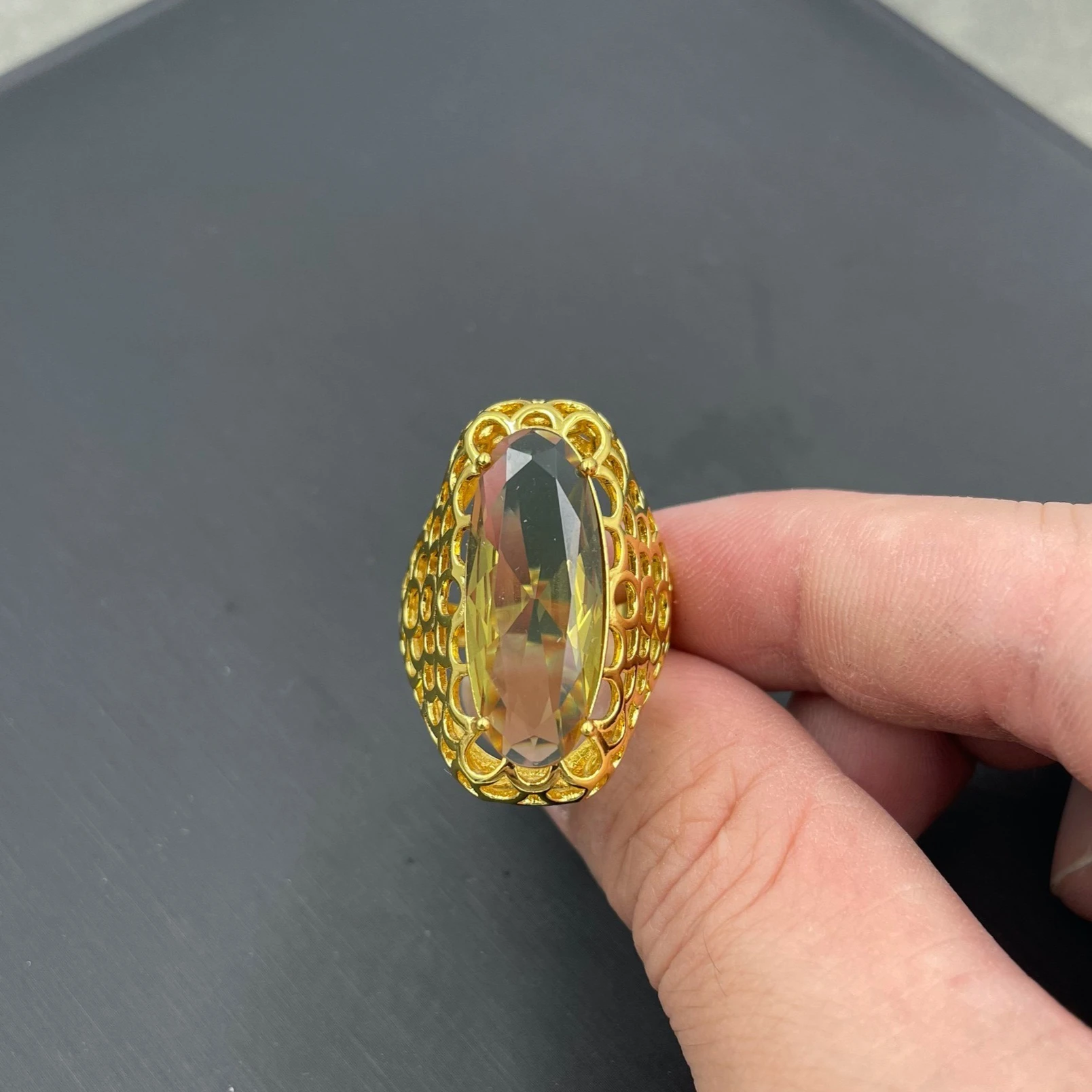 Vintage Turkish Imported Color Changing Stone Sultanite Copper Plated 18K Gold Adjustable Ring for Women Recommended Products