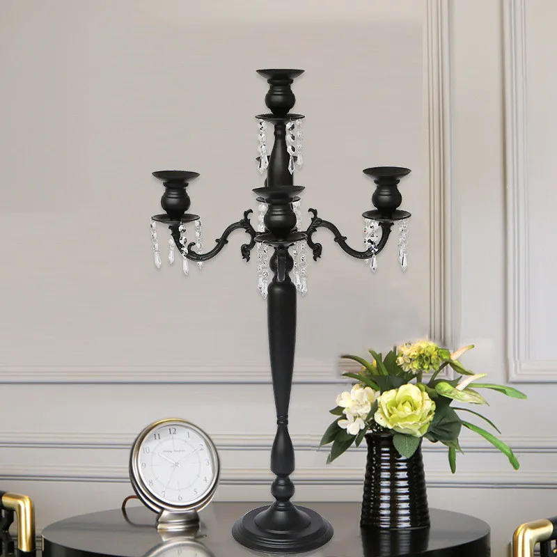 

90cm Metal Retro Candelabra 5 Arms Black Candlestick Holder Taper Candle Stands for Dinning Table Centerpiece Wedding Decor