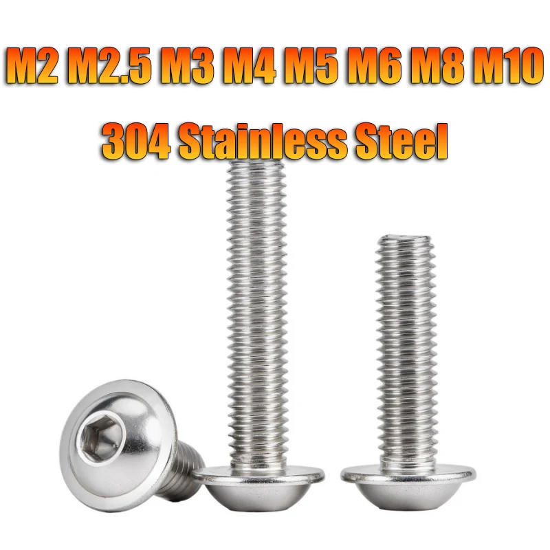 Hex Hexagon Socket Round Button Head With Washer Collar Bolt Screw M2 M2.5 M3 M4 M5 M6 M8 M10 ISO7380-2 304 A2 Stainless Steel