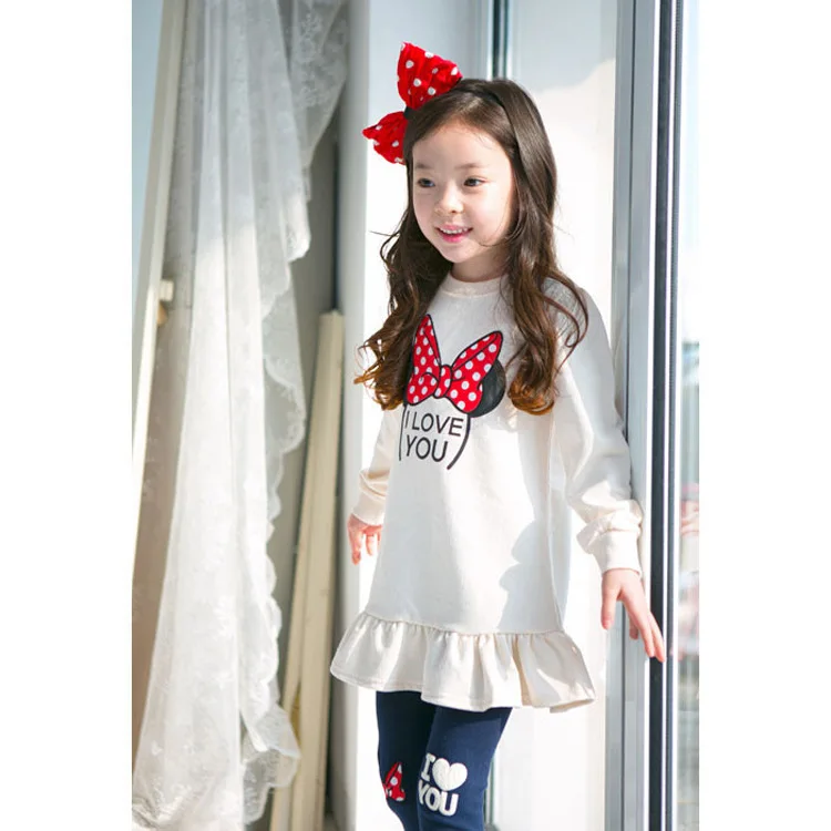 Kinder Kleidung Set Frühling Herbst Cartoon Bogen Knoten Langarm Baumwolle Hemd + Leggings 2Pcs Anzug Für 3-8 jahre Mädchen Casual Outfit – Detail 4