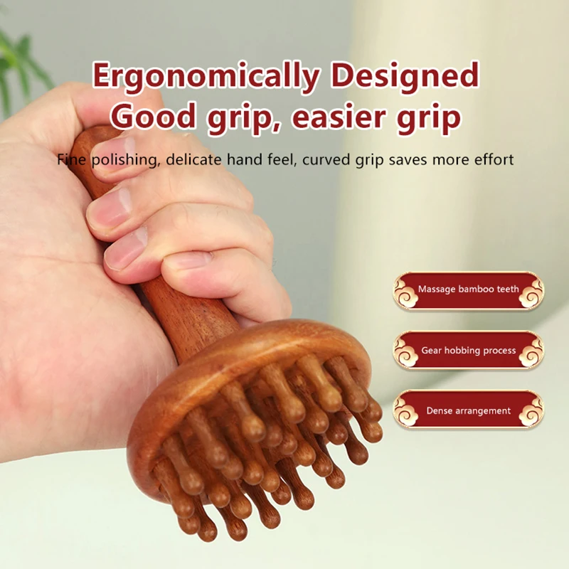 

Natural Wood Multi-Functional Massage Comb - Scalp Head Massager with Circular Teeth for Body Guasha Scraping Therapy