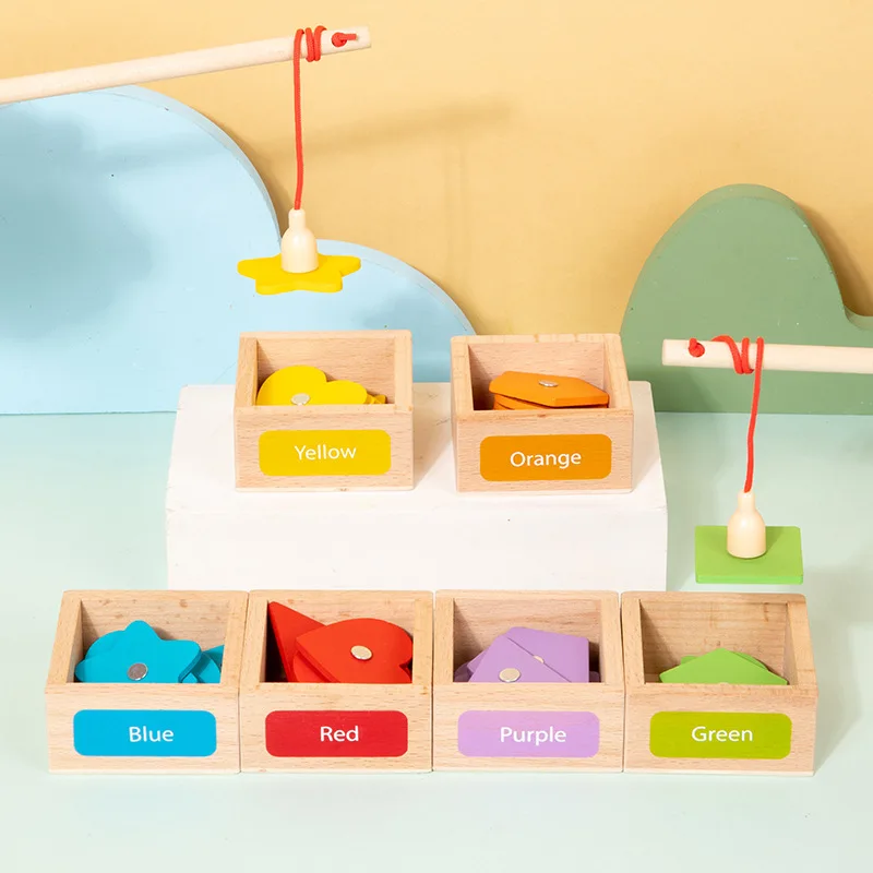 Scatola di classificazione per aiuti didattici a forma di colore magnetico in legno per bambini Gioco di pesca cognitivo geometrico Giocattoli educativi per bambini