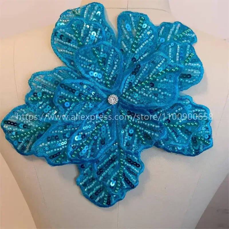 24CMX21CM, 22 Farben. Mehrschichtige bestickte, perlenbesetzte Pailletten-Großblumen, DIY-Kleidung, Mantel-Brustblume, Dekorations-Applikation. – Detail 9