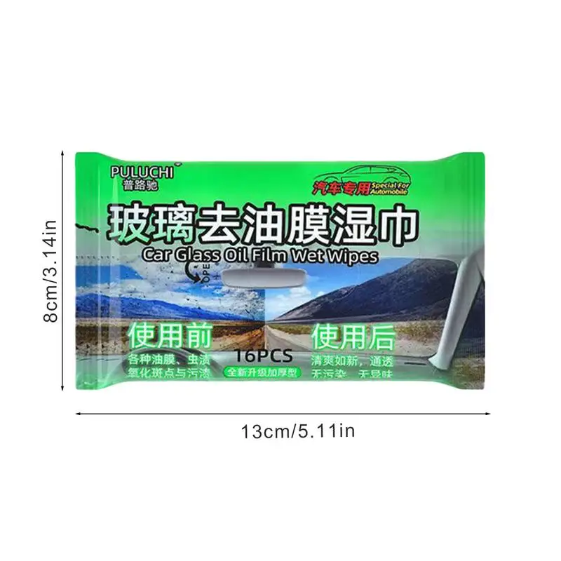 16 buah tisu penghilang minyak kaca mobil, pembersih kaca depan, tisu pembersih kaca mobil, kompak portabel, tisu debu untuk mobil
