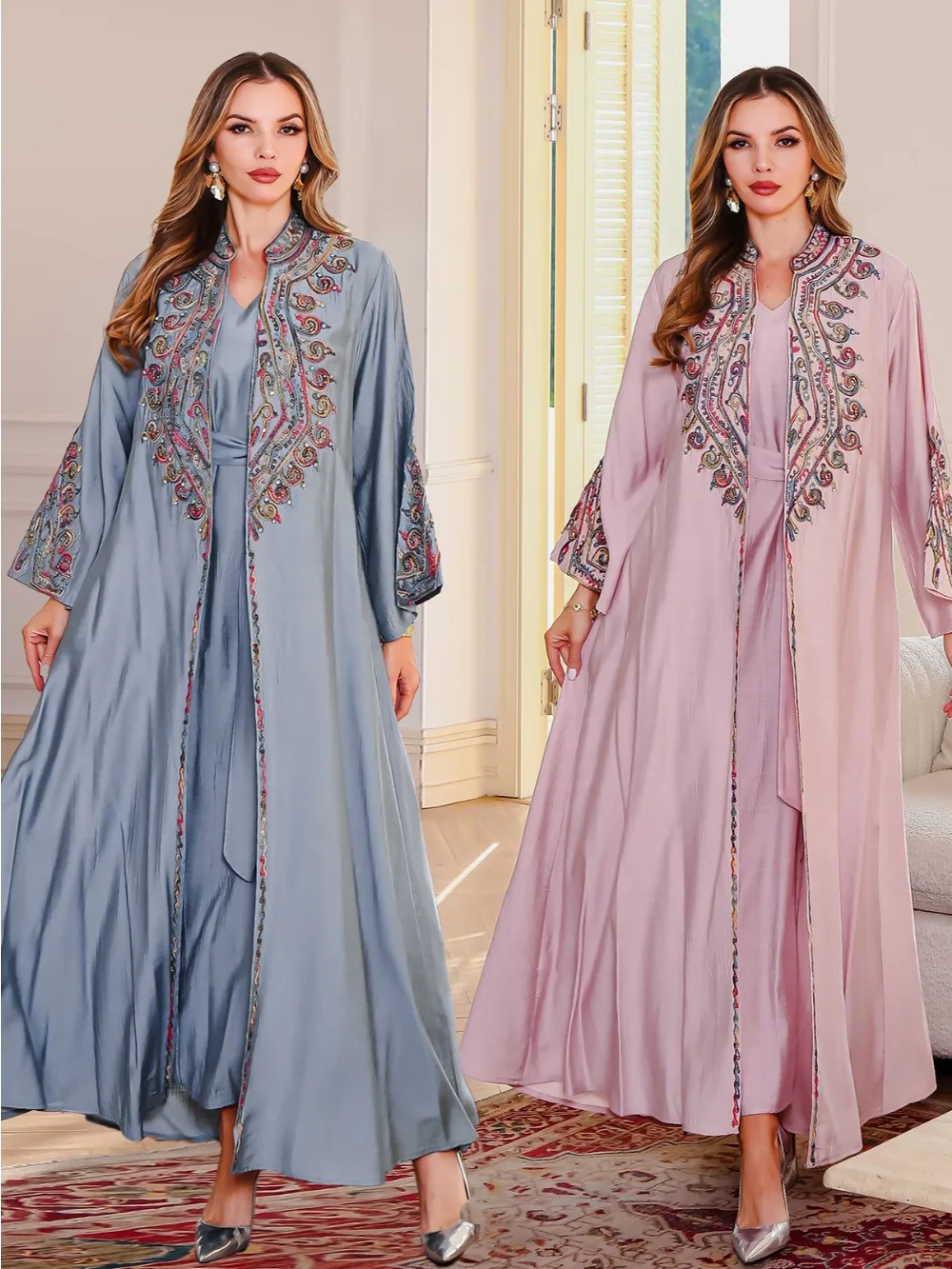 

Eid Women Dress Muslim Abaya 2 Piece Set Embroidery Vestidos Largos Party Caftan Jalabiya Ramadan Dubai Kaftan Long Robe 2025