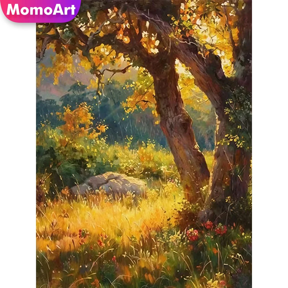 Momoart Baum-Diamant-Stickerei Landschaftsgemälde DIY Vollquadrat- und Runddiamant-Mosaik-Sets für Wohnzimmer-Kunsthandwerk