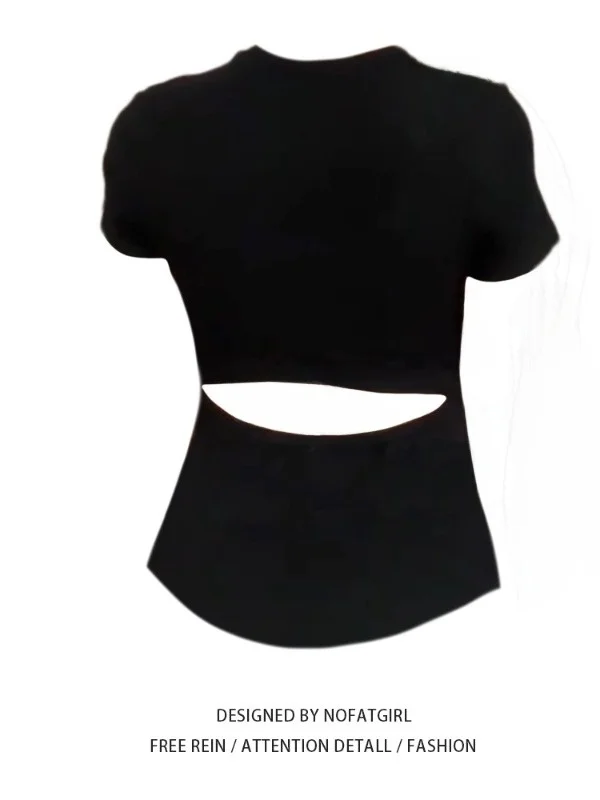 

plus Size American Sle Spicy Girl Hollow Design Bal Top Women's ort Sve T-irt Slimming Waist Ins Sle Summer C...