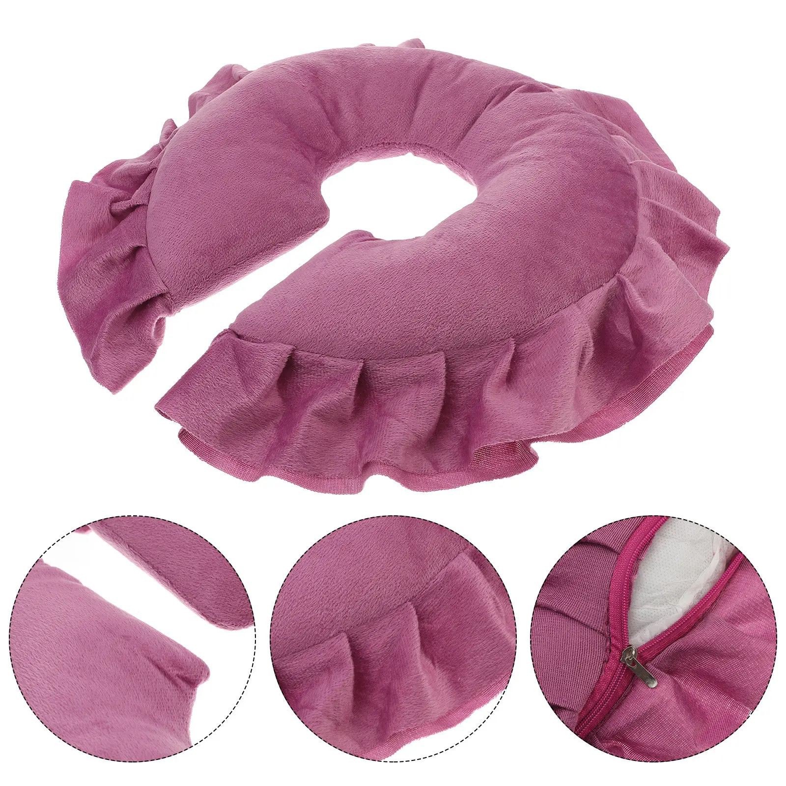 

Face Pillow Cotton Cover With Hole Design For Spa Massage Cushion Cooling Effect Office Bedroom Use Rose Red