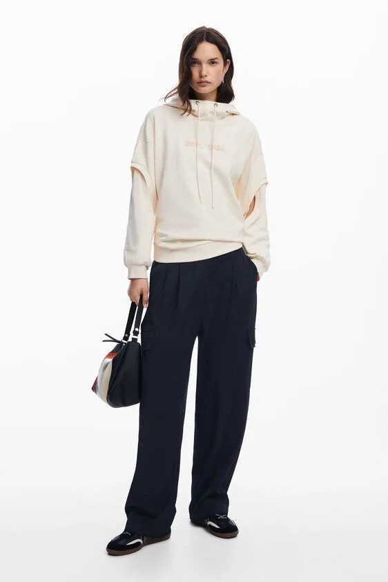 هوديي نسائي أوروبي وأمريكي أصلي إسباني كاجوال بأكمام مجوفة وتصميم فضفاض