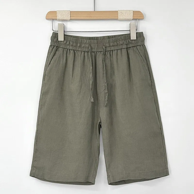 Plus-Size Men's Summer New Linen Solid Color Casual Knee-Length Shorts with a High-End Feel, Trendy, Loose, Versatile for Commuting