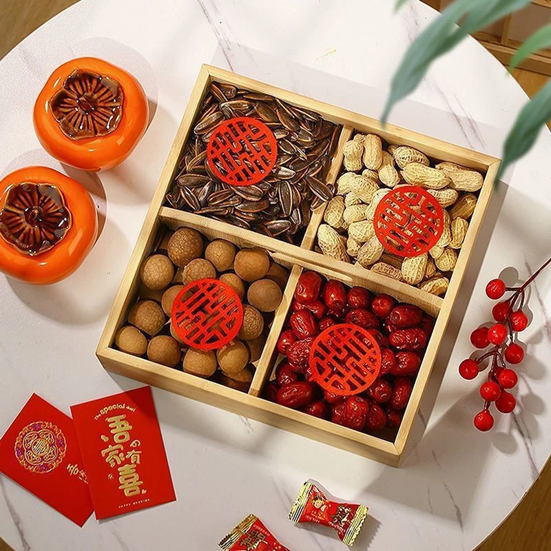 Creative Multi-grid Tray Hot Pot Side Dish Plate Divider Tray Snack Plate Platter Nut Plate Wooden Box Saucer Tray