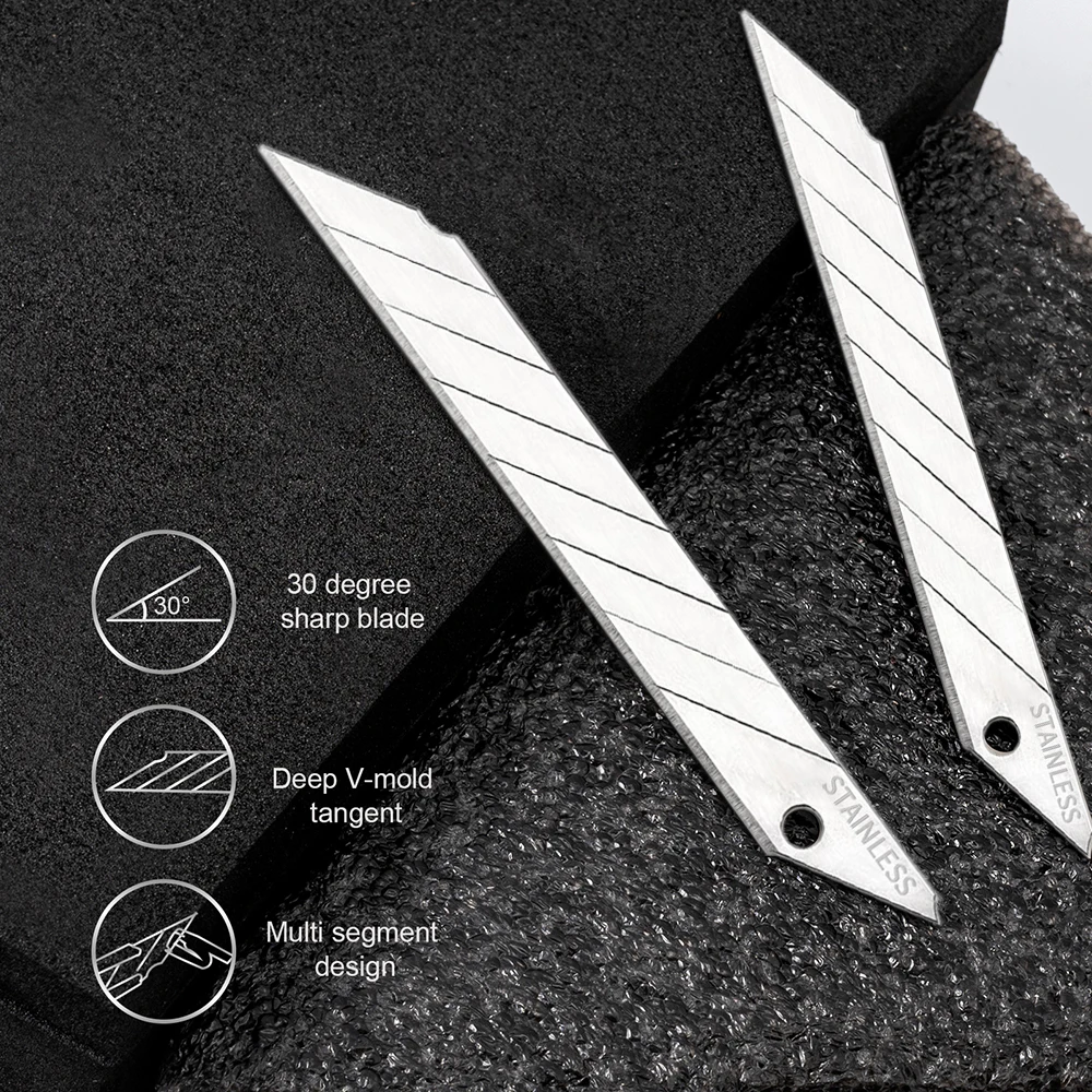 EHDIS 30 Degree Stainless Steel Blades Utility Knife Replacement Spare Snap Off Blade Car Decal Sticker Wrap Film Cutting Tools