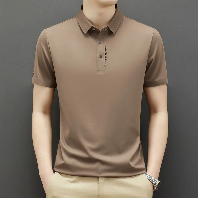 

Short Sleeve T-Shirt for Men Ice Silk Casual Thin Style Summer New Arrival Elastic Polyester Fiber Plain Color Shirt