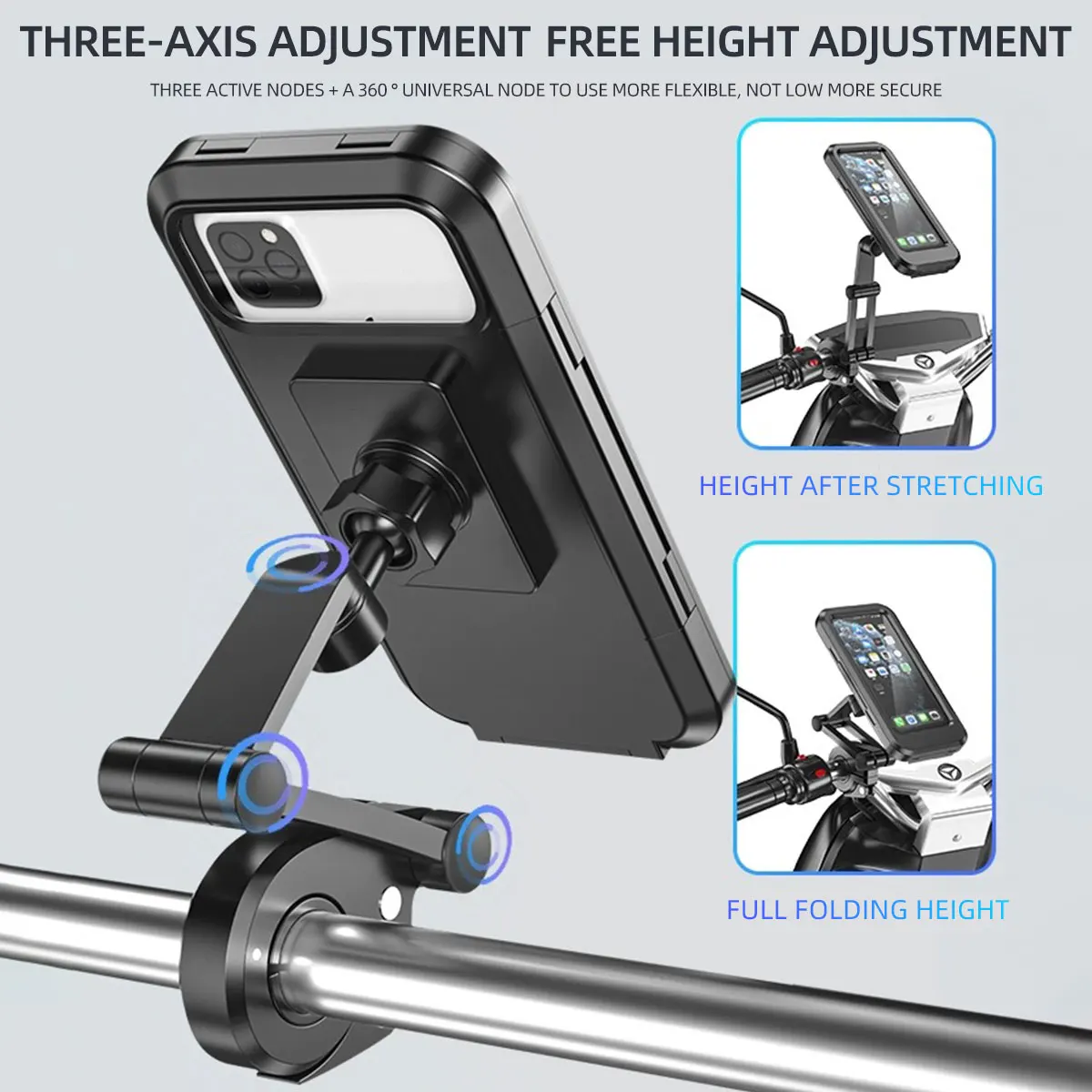 1pc Motorcycle Bicycle Mobile Phone 360° Swivel Adjustable Holder Navigation Bracket Handle Cellphone Holder Waterproof Bracket