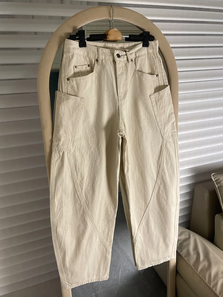 

Parisian Style Wide Leg Men's Jeans Spring Summer Loose Straight Casual Workwear Trousers American Style Multi Pocket Jeans