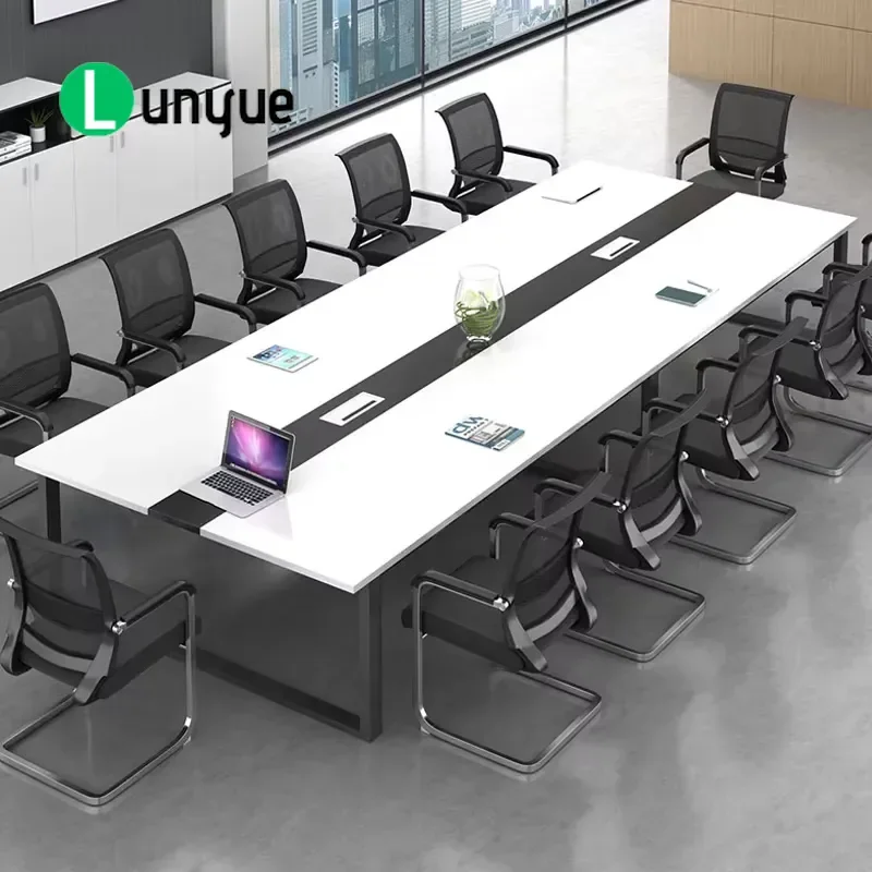 Modern Luxury Steel Wood Meeting Table Chair Set High End Office Furniture for School Hotel Conference Reception Desk