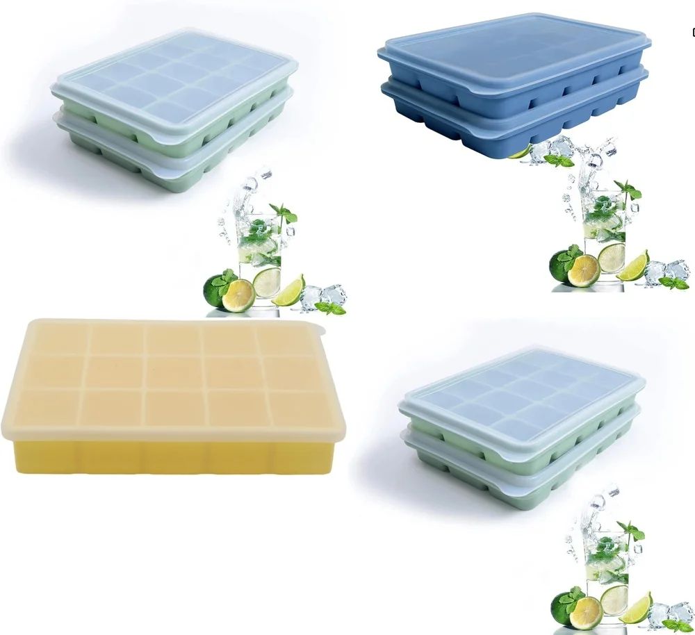 

Ice mold2 Pack Silicone Ice Cube Tray with Lid Easy Release Stackable Freezer Safe BPA Free Flexible Non Stick Ice Mold for Home
