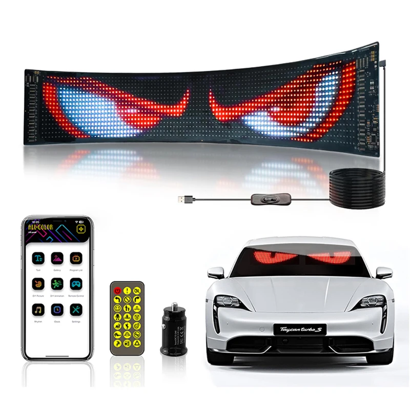 LED Car Sign DIY LED Matrix Panel Flexible Screen Display Animation Message Scrolling Sign APP Control for Cars Shop Bar Party