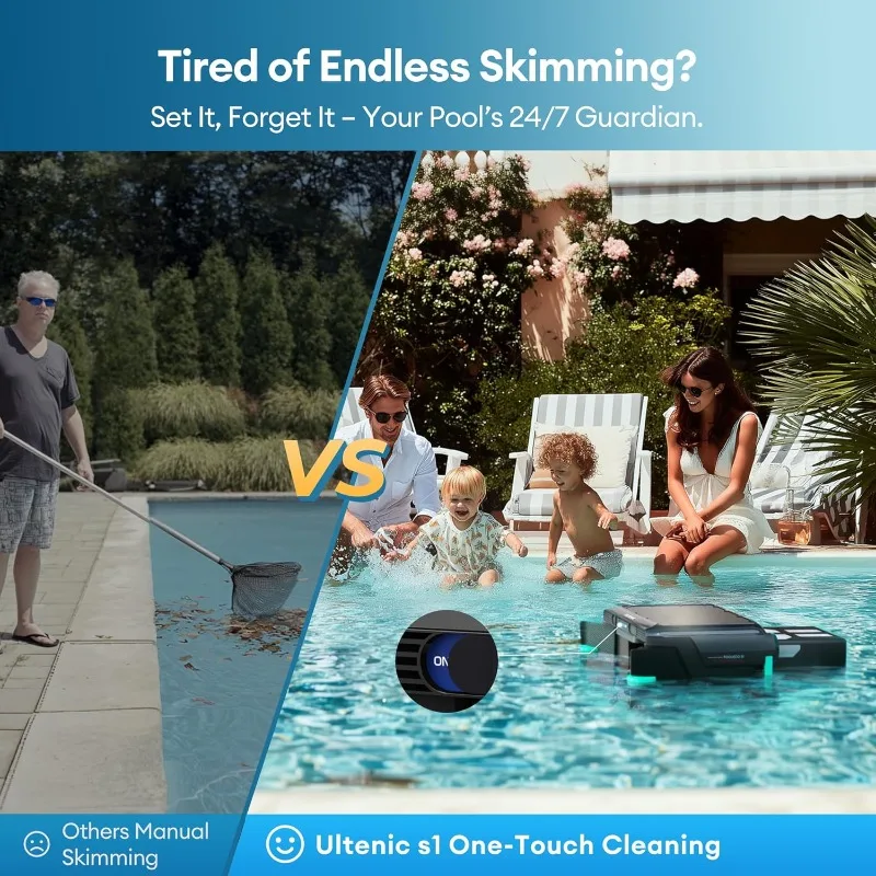 Robot skimmer per piscina, skimmer solare per piscina fuori terra con design con aggancio automatico, potenza di pulizia continua 24 ore su 24, 77, 6 litri