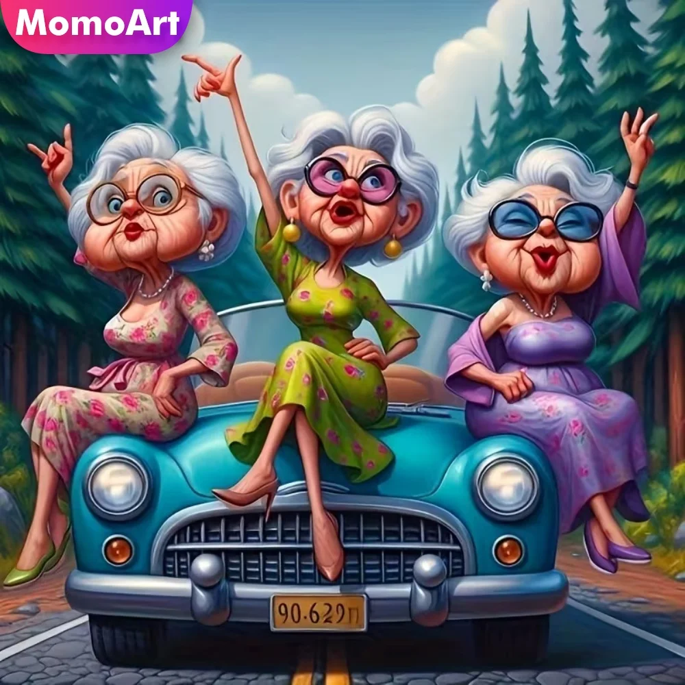 Momoart Neuerscheinung Diamant-Stickerei Alte Frau Porträt DIY Malerei Cartoon Kreuzstich-Sets Diamant-Mosaik Dekoration für Zuhause