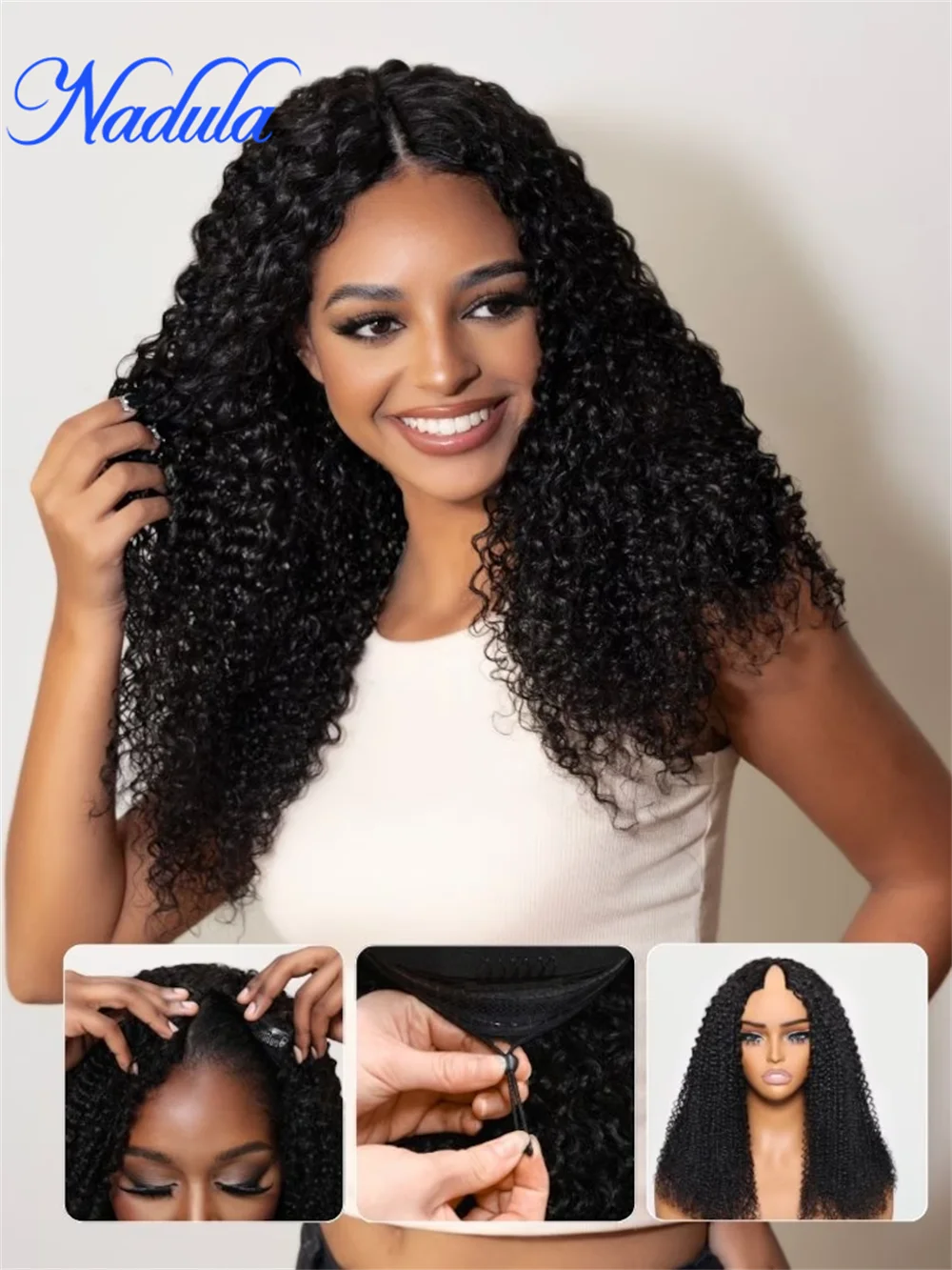 Nadula Hair EasiContour ™ Glueless Kinky Curly V Part Layered Coily Wigs No Leave Out Quick & Easy Human Hair Wigs For Beginner