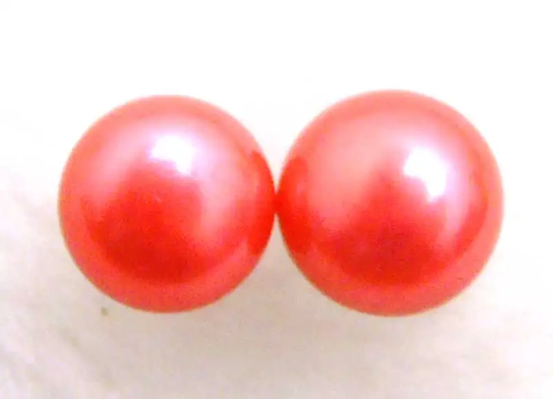 

Qingmos Freshwater Light Red Pearl Earrings for Women with 7-8mm Flat Round Natural Sterling Silver Stud Earring Fine Jewelry