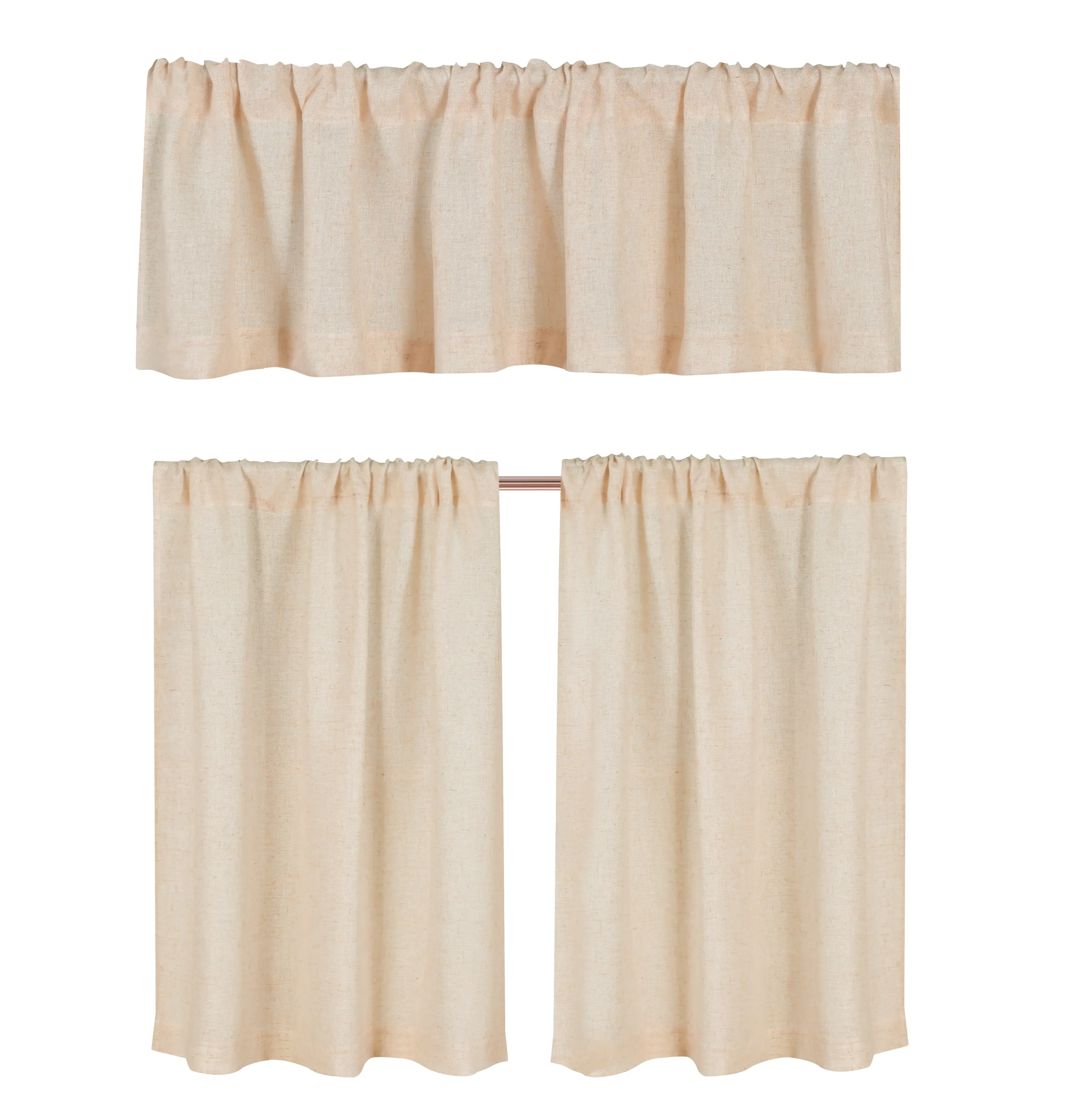 Linen Blend Light Filtering Rod Pocket Kitchen Curtain Tiers and Valance, Set of 3