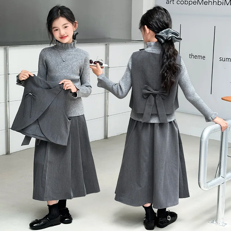 Girls tide version waistcoat skirt bottoming shirt three-piece autumn children's fashionable suit cross-border girls Korean wear