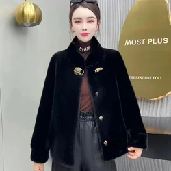 Winter New Mink-Like Coat Women Fur Jacket Thickened Stand-UP Collar Outwear Short Mink Velvet Overcoat Female Fashion Tide Tops