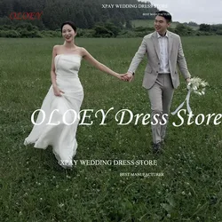 OLOEY Simple A Line Silk Organza Wedding Dresses Korea Photo shoot Strapless Bolero Bridal Gowns Corset Back Customized