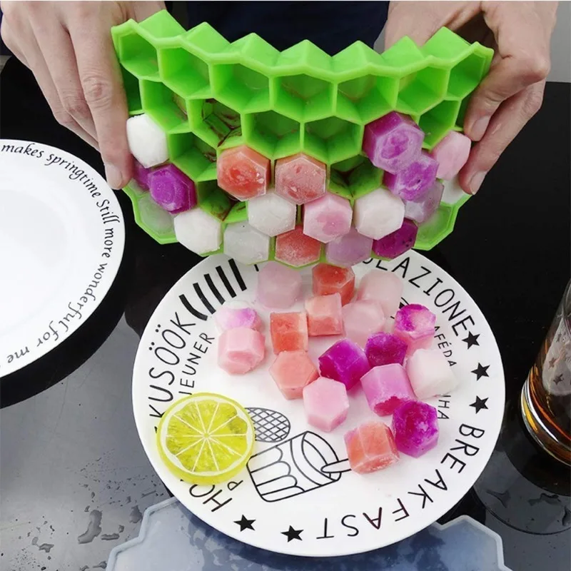 Flexible Silicone Honeycomb Shape Reusable Ice Cube Tray Grids Cavity Mold for Home Bar Cocktail Whiskey Coffee Fruit Juice