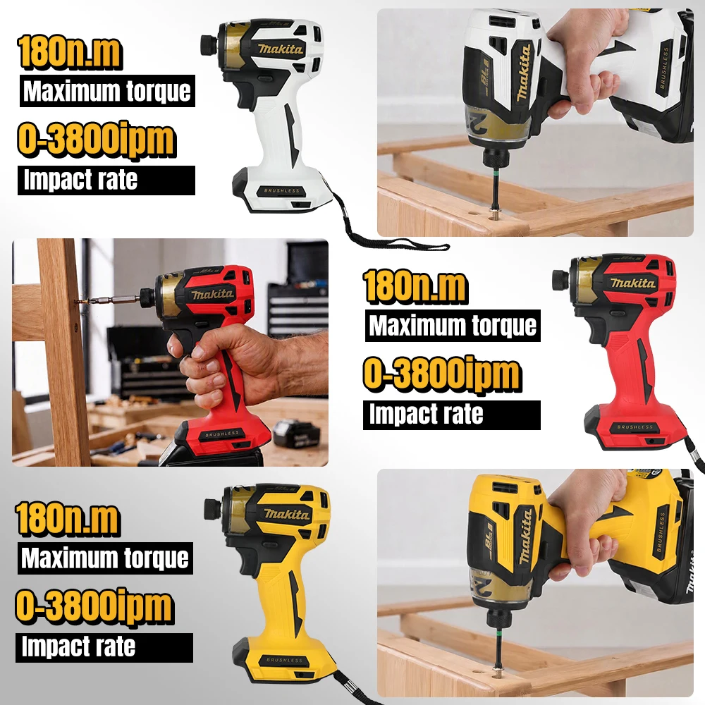 For Makita 18V Battery Pins DTD173 Cordless Impact Driver 1800RPM 180Nm Brushless Motor Electric Drill for Wood Bolt T-Mode
