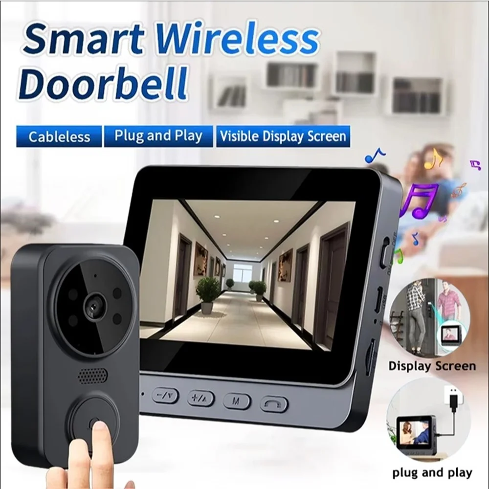 

2026 Wireless Video Doorbell Camera Bundle Smart Security with Night Vision 2.4G WiFi HD Motion Detection Cloud Storage