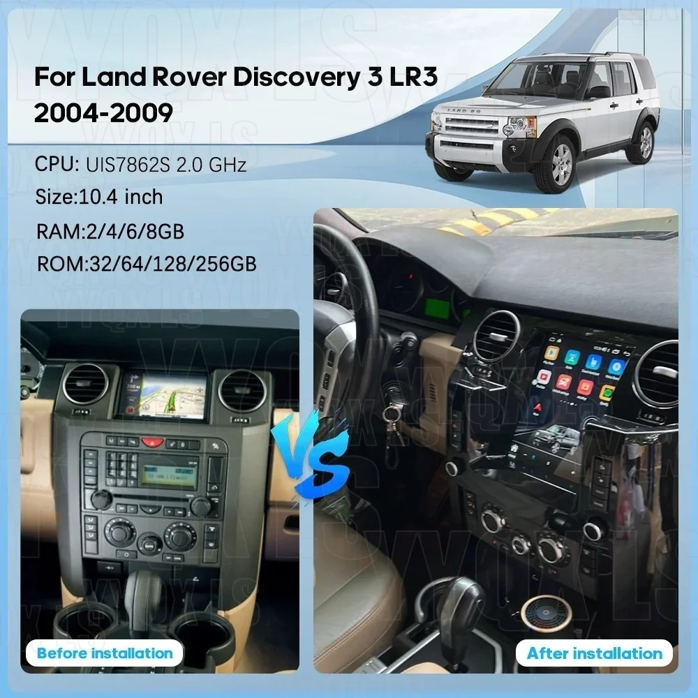 Android 15 Carplay  For Land Rover Discovery 3 LR3 2004-2009 Screen Car Multimedia Player GPS Navigation Radio Stereo Head Unit