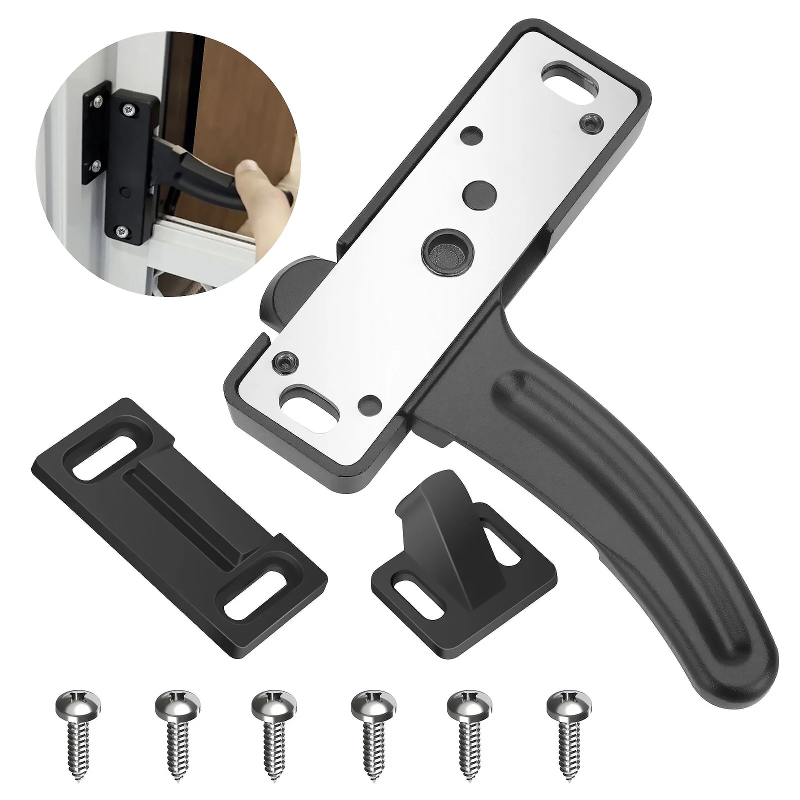 1 Set Aluminum RV Screen Door Latch Right Handle Kit Camper Motorhome RV Trailer Car Camping Accessories Screen Window Door Lock