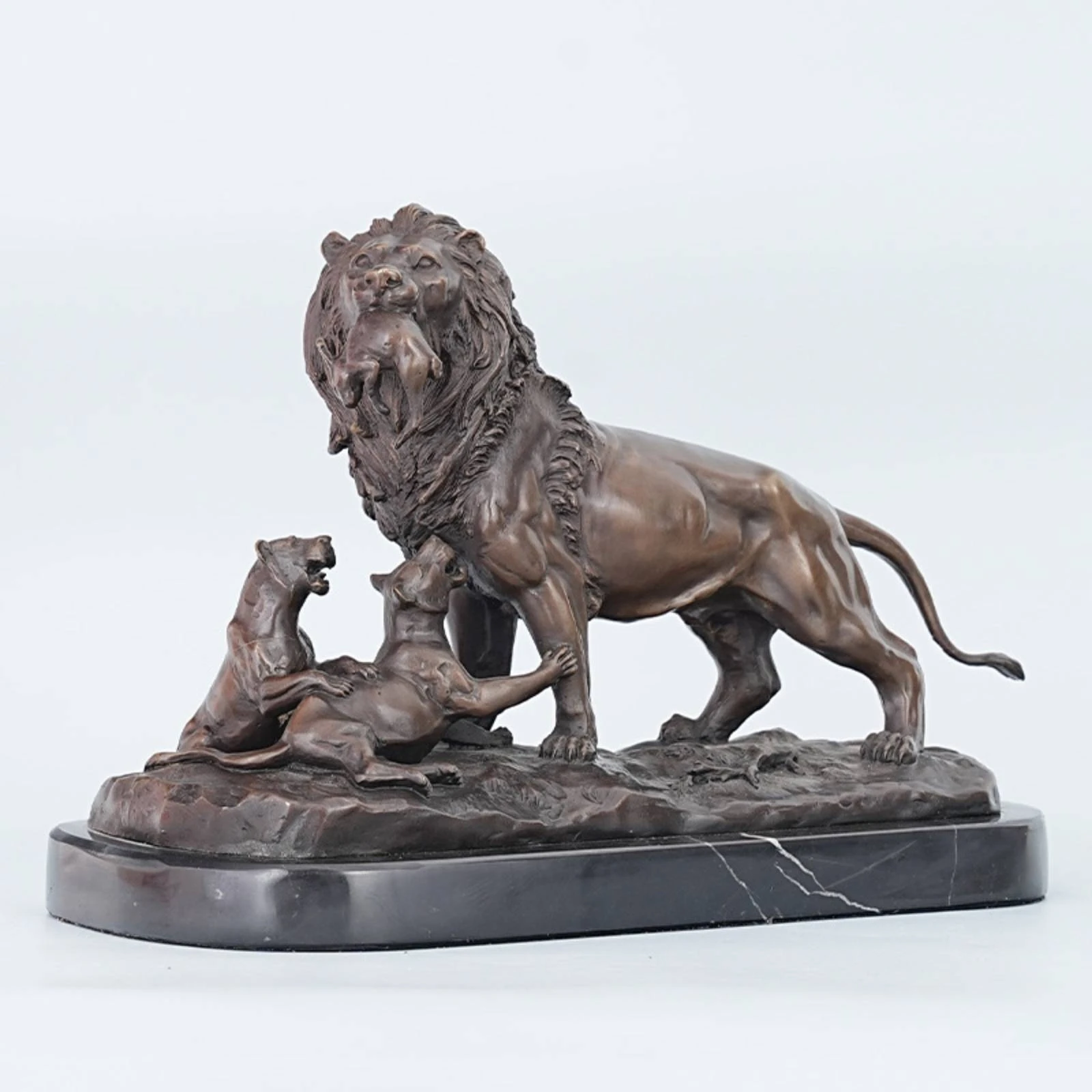 Bronze Lion Statue Textured Details Lion Sculpture Home Decor Realistic Detail Gift Idea for Study Room