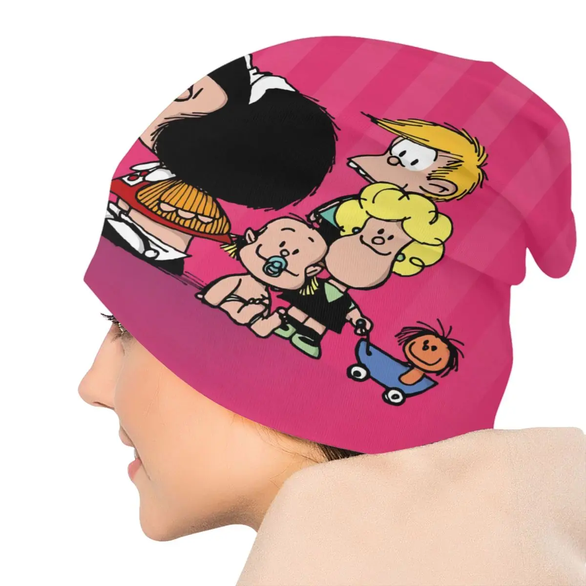 Kawaii Cartoon Mafalda Skullies Beanies Caps For Men Women Unisex Street Winter Warm Knitted Hat Adult Bonnet Hats