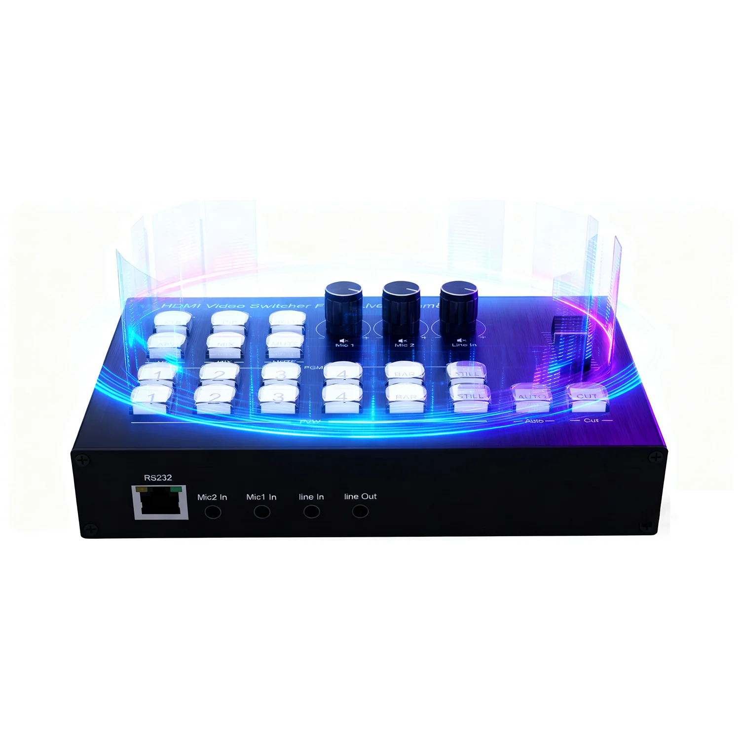 Upgrade 4 Channel HDMI Video Mixer Switcher Guide Broadcasting Station for Multi Camera Live Streaming OBS Video Record Capture